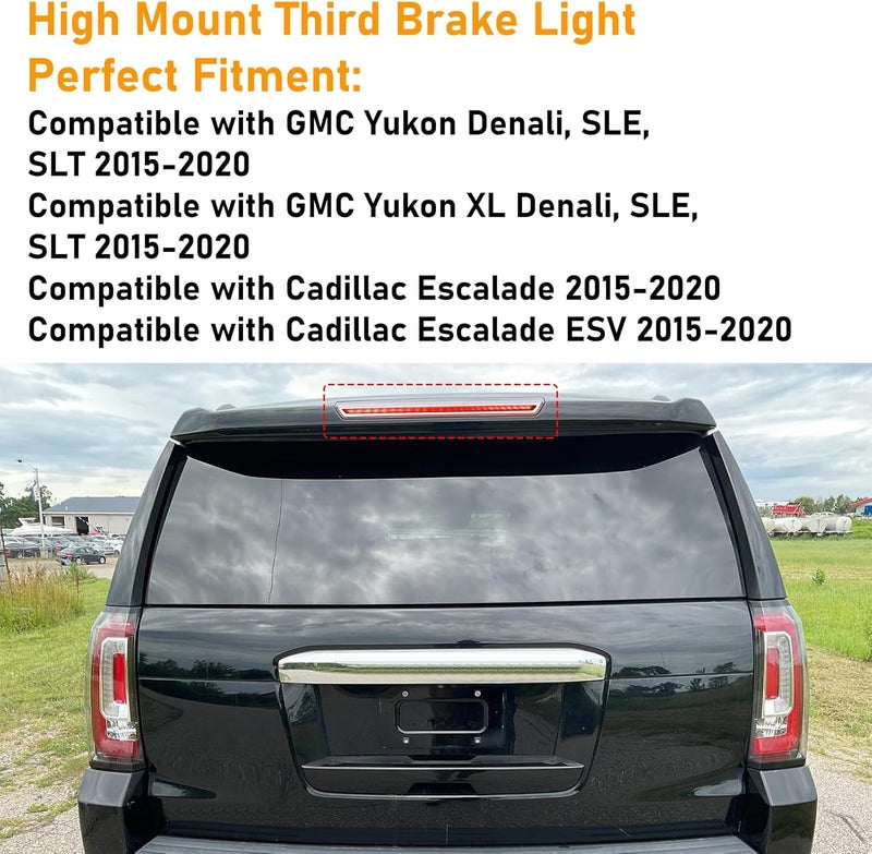 Abodvu Compatible with GMC Yukon/Yukon XL/Cadillac Escalade/Escalade ESV Third Brake Light 2015-2020,Yukon High Mount Rear Tail Center Stop Light,3rd Brake Lamp Assembly Replacement for 22783103,22803028,1PC - Image 2